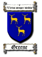 Coat of Arms for the de Greene family known as the Crest of the Three Stags